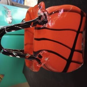 Glass Orange and Black Handbag Sculpture